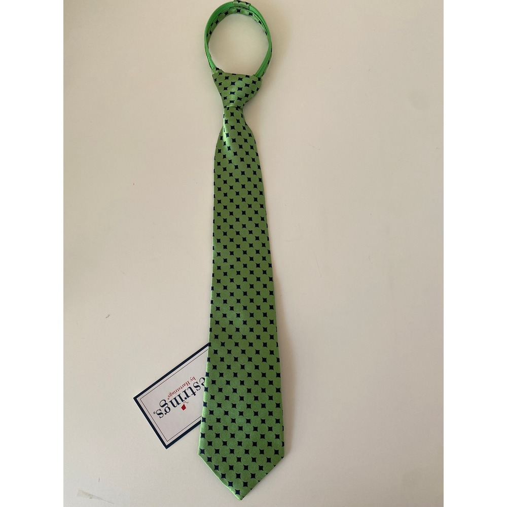 Kitestrings Zipper Tie Boys OS Green Navy Diamond Geometric Formal Accessory